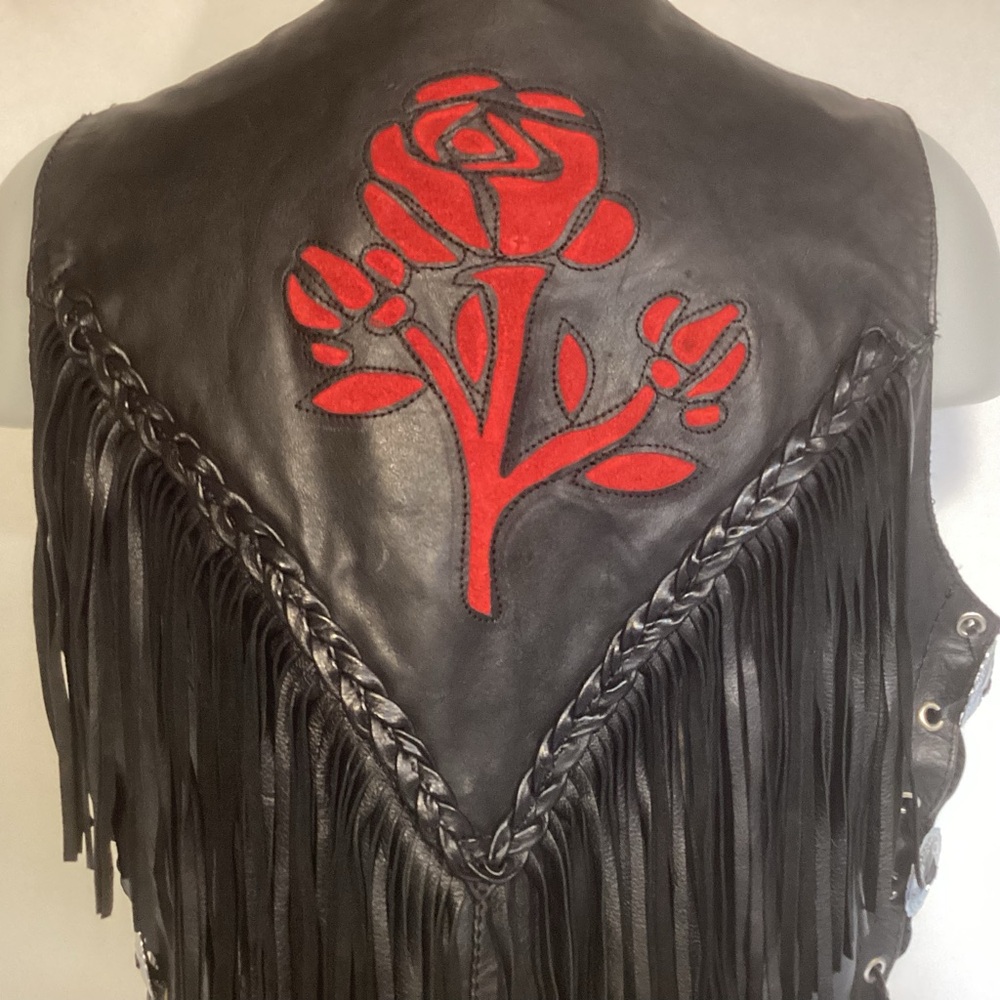 Vintage UNIK Leather Fringed Western Vest Women’s Size Large - Picture 6 of 16